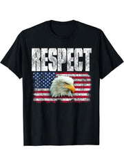 Respect the American Flag Bald Eagle T-Shirt 180G 100% Cotton Printed Round Neck Short-Sleeve T-Shirt, Gifts for Men Dad Husband Grandpa, S-XXXL, Black