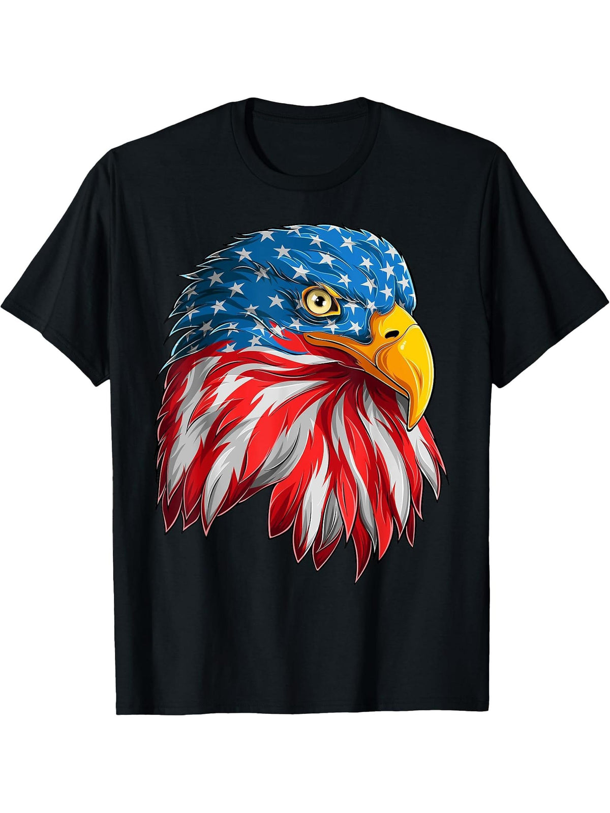 Bald Eagle USA American Flag T-Shirt 180G 100% Cotton Printed Round Neck Short-Sleeve T-Shirt, Gifts for Men Dad Husband Grandpa, S-XXXL, Black