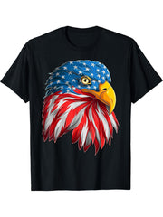 Bald Eagle USA American Flag T-Shirt 180G 100% Cotton Printed Round Neck Short-Sleeve T-Shirt, Gifts for Men Dad Husband Grandpa, S-XXXL, Black