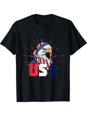 4th Of July Bald Eagle Tee, Fireworks Merika Flag Patriotic T-Shirt 180G 100% Cotton Printed Round Neck Short-Sleeve T-Shirt, Gifts for Men Dad Husband Grandpa, S-XXXL, Black