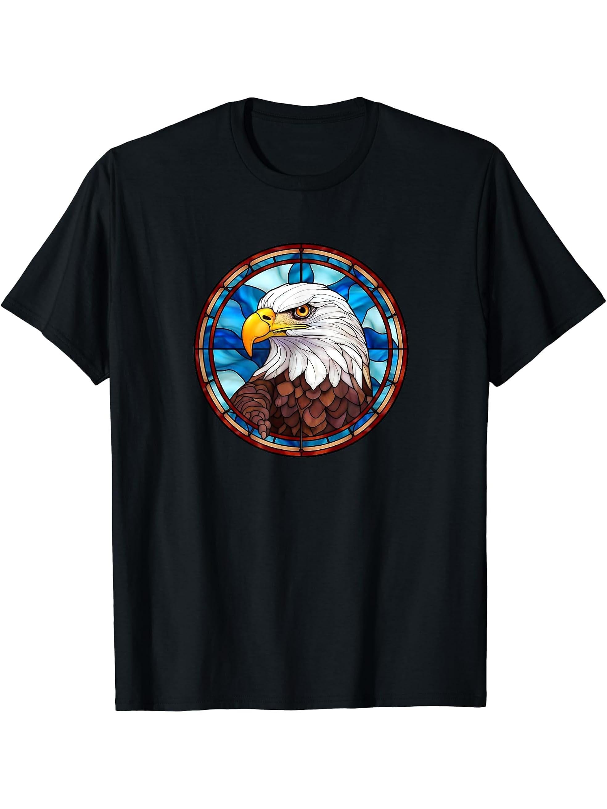 BALD EAGLE DESIGN T-Shirt 180G 100% Cotton Printed Round Neck Short-Sleeve T-Shirt, Gifts for Men Dad Husband Grandpa, S-XXXL, Black