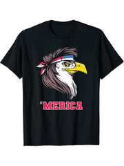 Merica Bald Eagle with Funny Mullet for Patriotic Americans T-Shirt 180G 100% Cotton Printed Round Neck Short-Sleeve T-Shirt, Gifts for Men Dad Husband Grandpa, S-XXXL, Black
