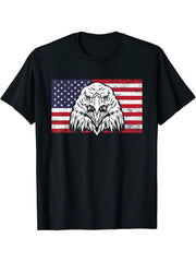 Happy 4th Of July USA Flag Bald Eagle Patriotic Eagle T-Shirt 180G 100% Cotton Printed Round Neck Short-Sleeve T-Shirt, Gifts for Men Dad Husband Grandpa, S-XXXL, Black
