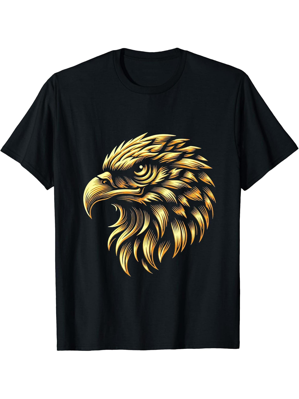 Golden American Bald Eagle Head Patriotic Design T-Shirt 180G 100% Cotton Printed Round Neck Short-Sleeve T-Shirt, Gifts for Men Dad Husband Grandpa, S-XXXL, Black