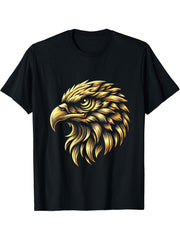 Golden American Bald Eagle Head Patriotic Design T-Shirt 180G 100% Cotton Printed Round Neck Short-Sleeve T-Shirt, Gifts for Men Dad Husband Grandpa, S-XXXL, Black