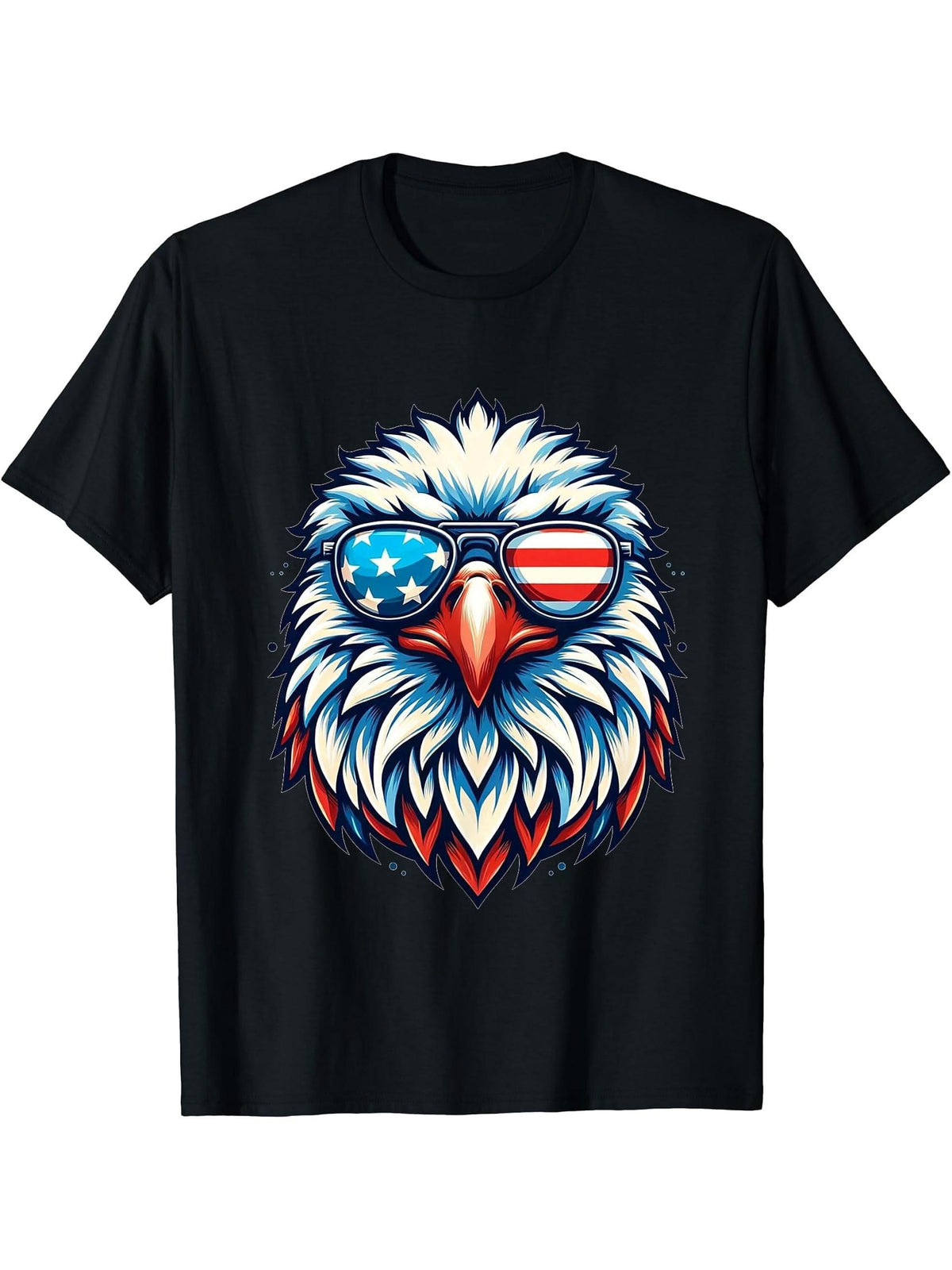 American Bald Eagle USA Flag Shirt 4th of July Eagle USA T-Shirt 180G 100% Cotton Printed Round Neck Short-Sleeve T-Shirt, Gifts for Men Dad Husband Grandpa, S-XXXL, Black