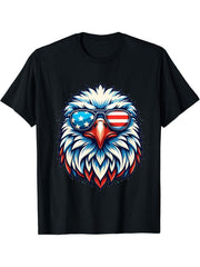American Bald Eagle USA Flag Shirt 4th of July Eagle USA T-Shirt 180G 100% Cotton Printed Round Neck Short-Sleeve T-Shirt, Gifts for Men Dad Husband Grandpa, S-XXXL, Black