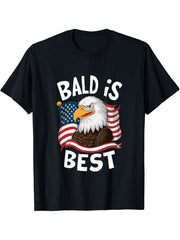 Bald Is Best American Bald Eagle USA Flag Funny 4th of July T-Shirt 180G 100% Cotton Printed Round Neck Short-Sleeve T-Shirt, Gifts for Men Dad Husband Grandpa, S-XXXL, Black