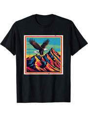 Majestic Bald Eagle Soaring Over Mountain Peaks Nature T-Shirt 180G 100% Cotton Printed Round Neck Short-Sleeve T-Shirt, Gifts for Men Dad Husband Grandpa, S-XXXL, Black