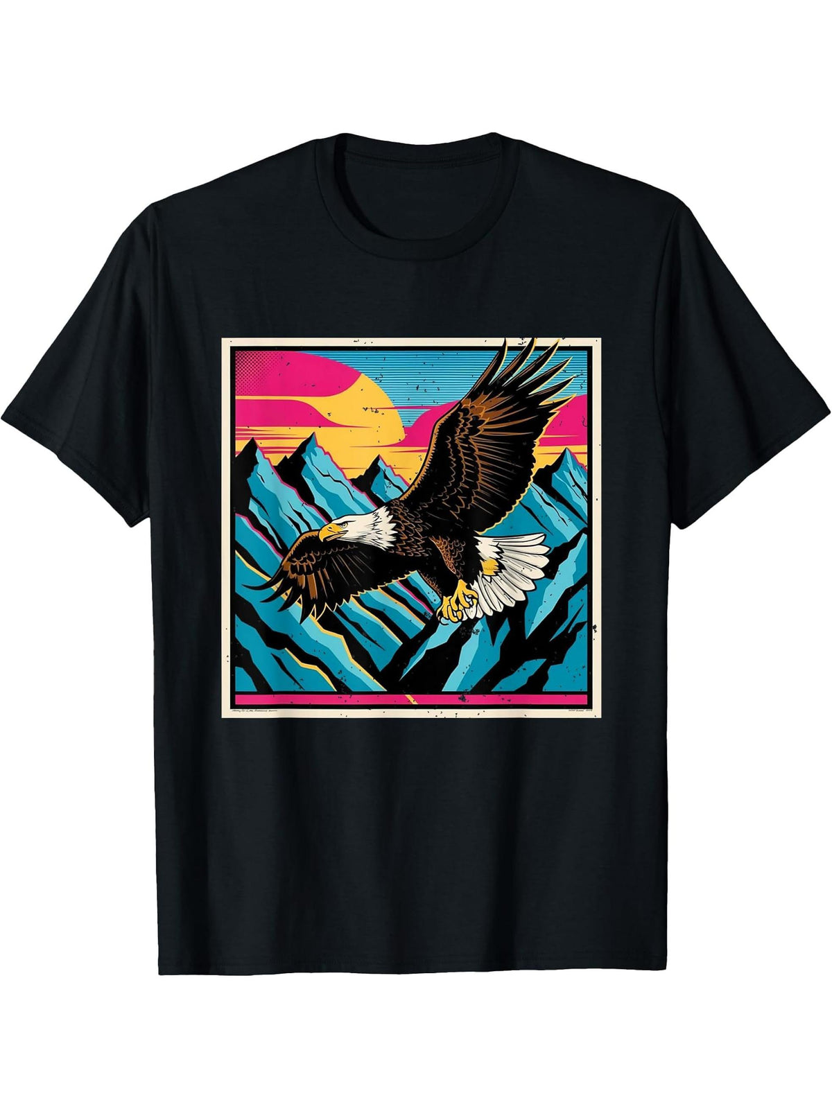 Majestic Bald Eagle Soaring Over Mountain Peaks Nature T-Shirt 180G 100% Cotton Printed Round Neck Short-Sleeve T-Shirt, Gifts for Men Dad Husband Grandpa, S-XXXL, Black