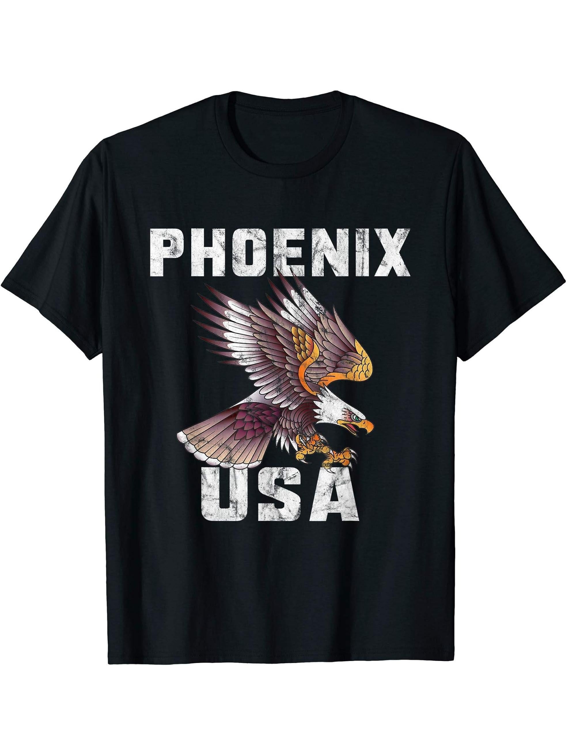 Retro Distressed Phoenix AZ USA Bald Eagle Gift T-Shirt 180G 100% Cotton Printed Round Neck Short-Sleeve T-Shirt, Gifts for Men Dad Husband Grandpa, S-XXXL, Black