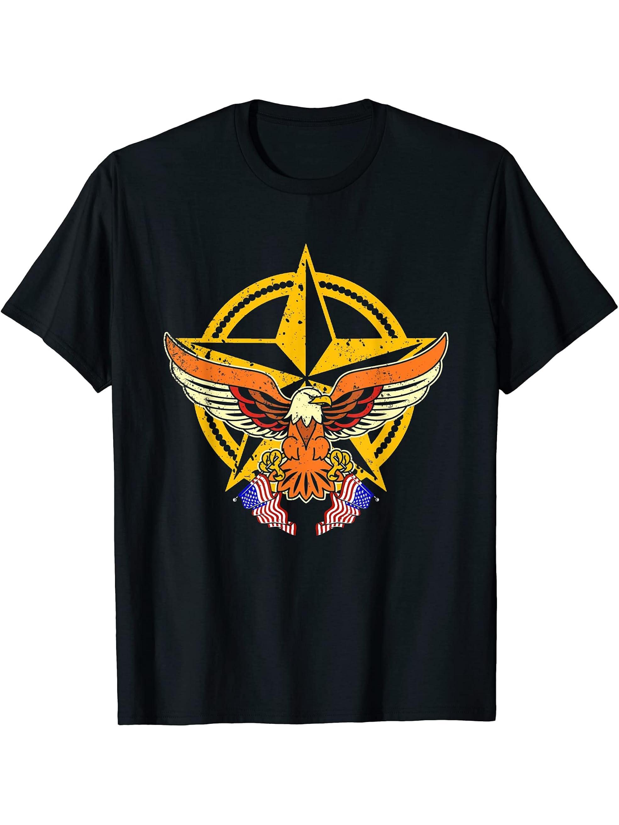 US Flag Pride Liberty Patriotic American Freedom Bald Eagle T-Shirt 180G 100% Cotton Printed Round Neck Short-Sleeve T-Shirt, Gifts for Men Dad Husband Grandpa, S-XXXL, Black