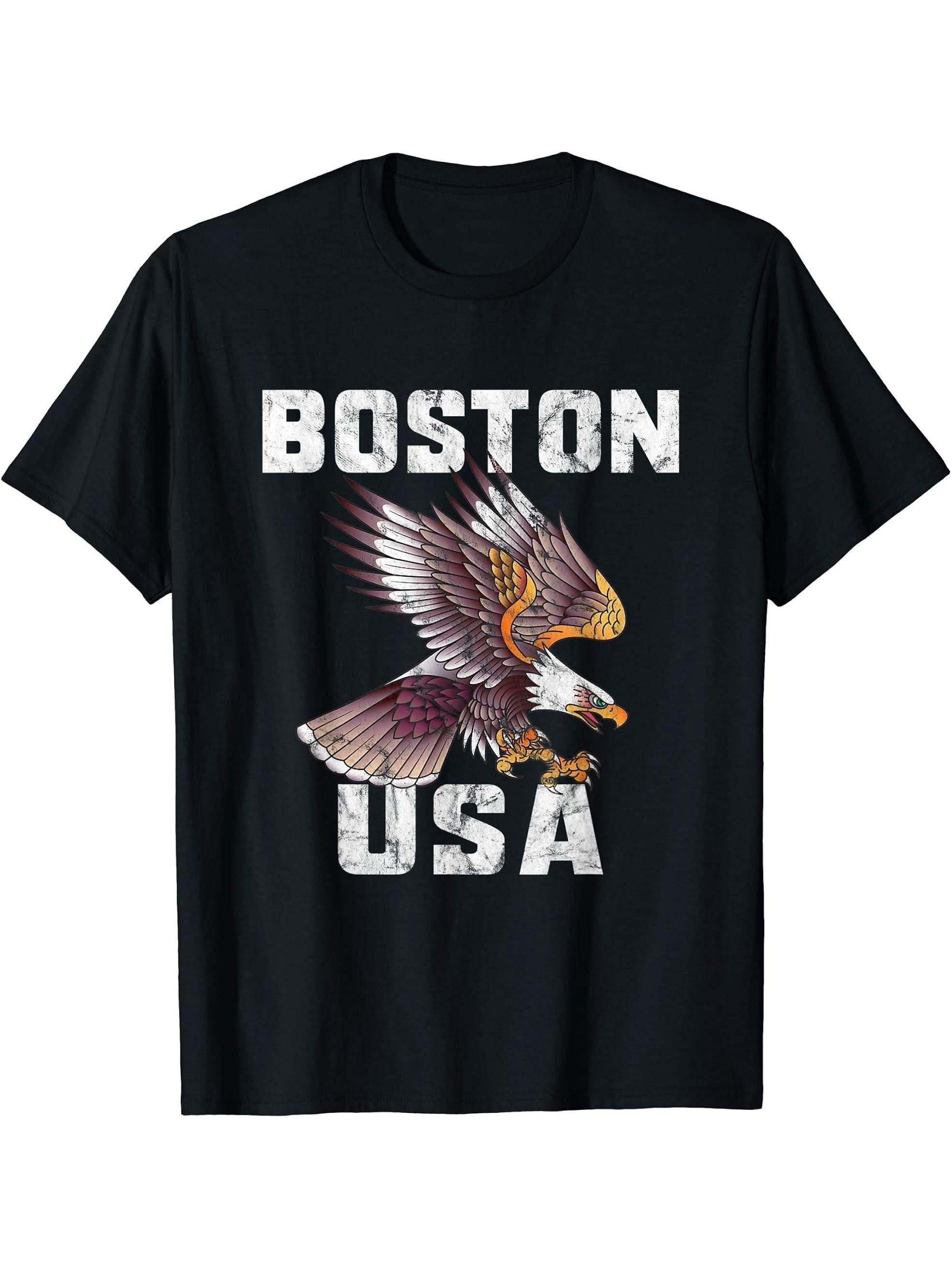 Retro Distressed Boston USA Bald Eagle Gift T-Shirt 180G 100% Cotton Printed Round Neck Short-Sleeve T-Shirt, Gifts for Men Dad Husband Grandpa, S-XXXL, Black
