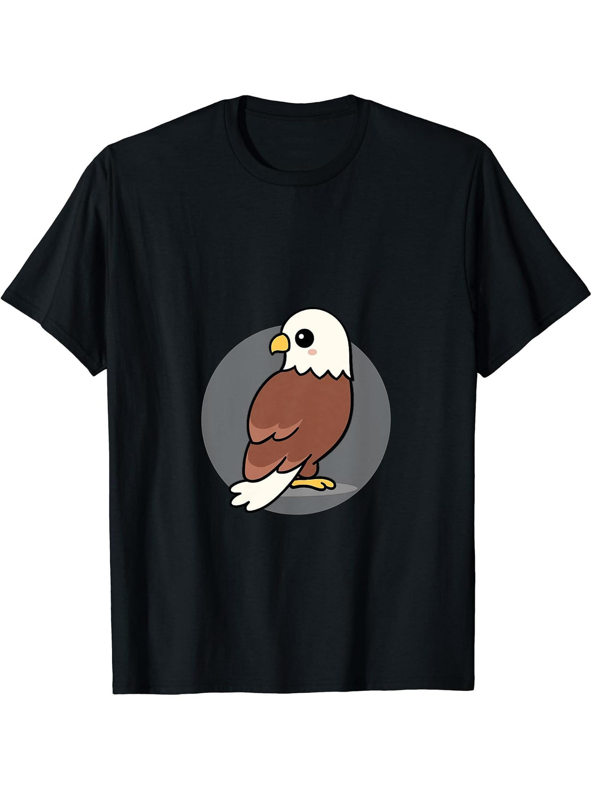 Cute Kawaii Aesthetic Bald Eagle T-Shirt 180G 100% Cotton Printed Round Neck Short-Sleeve T-Shirt, Gifts for Men Dad Husband Grandpa, S-XXXL, Black