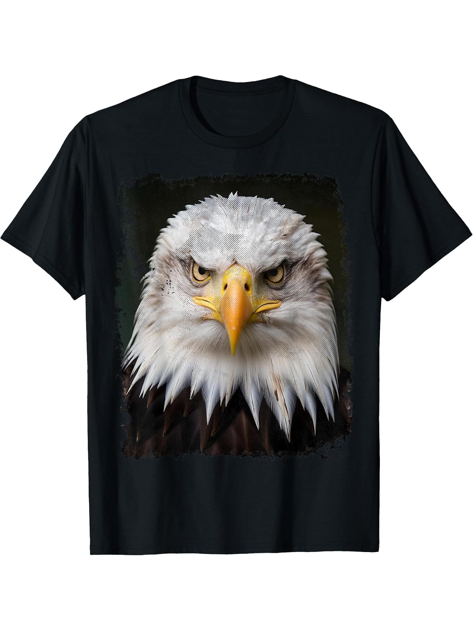 Vintage Bald Eagle Bird Graphic T-Shirt 180G 100% Cotton Printed Round Neck Short-Sleeve T-Shirt, Gifts for Men Dad Husband Grandpa, S-XXXL, Black