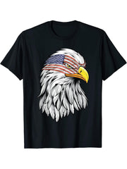 Patriotic Bald Eagle USA American Flag 4th of July T-Shirt 180G 100% Cotton Printed Round Neck Short-Sleeve T-Shirt, Gifts for Men Dad Husband Grandpa, S-XXXL, Black