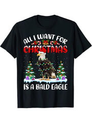 Funny Santa Hat All I Want For Christmas Is A Bald Eagle T-Shirt 180G 100% Cotton Printed Round Neck Short-Sleeve T-Shirt, Gifts for Men Dad Husband Grandpa, S-XXXL, Black