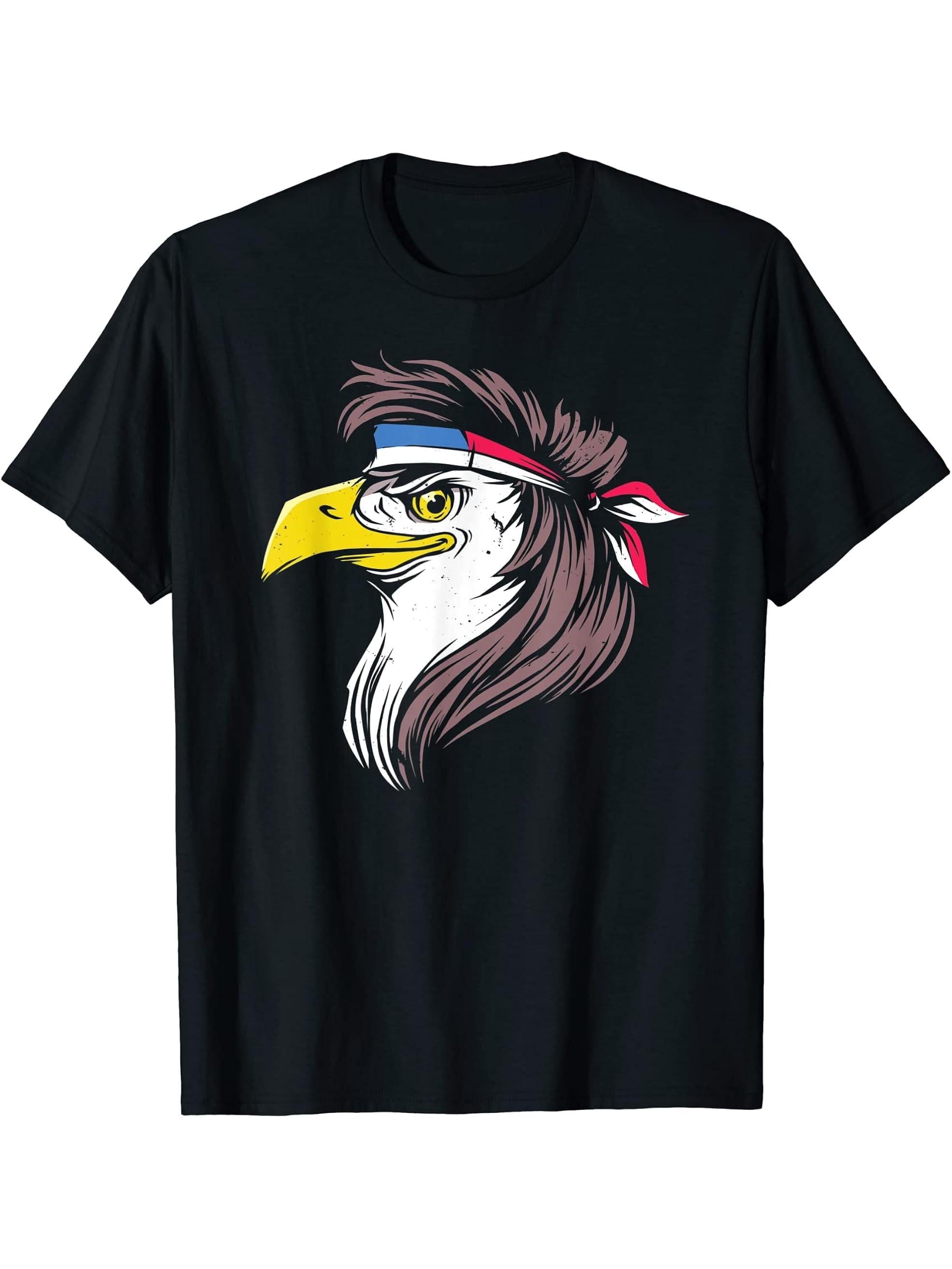 Bald Eagle Mullet T-Shirt 180G 100% Cotton Printed Round Neck Short-Sleeve T-Shirt, Gifts for Men Dad Husband Grandpa, S-XXXL, Black