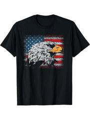 Patriotic Bald Eagle USA American Flag Distressed T-Shirt 180G 100% Cotton Printed Round Neck Short-Sleeve T-Shirt, Gifts for Men Dad Husband Grandpa, S-XXXL, Black
