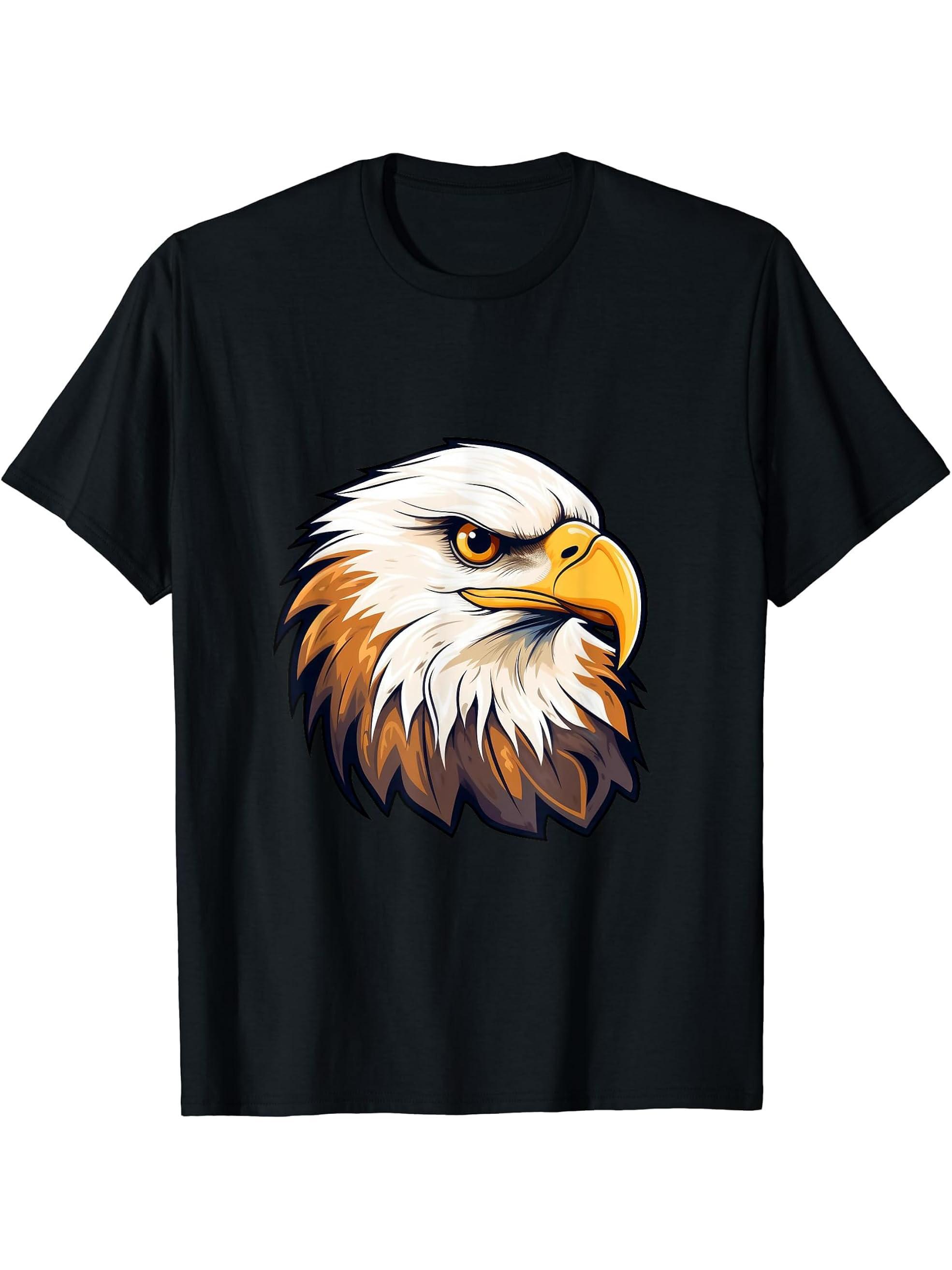 American Bald Eagle T-Shirt 180G 100% Cotton Printed Round Neck Short-Sleeve T-Shirt, Gifts for Men Dad Husband Grandpa, S-XXXL, Black