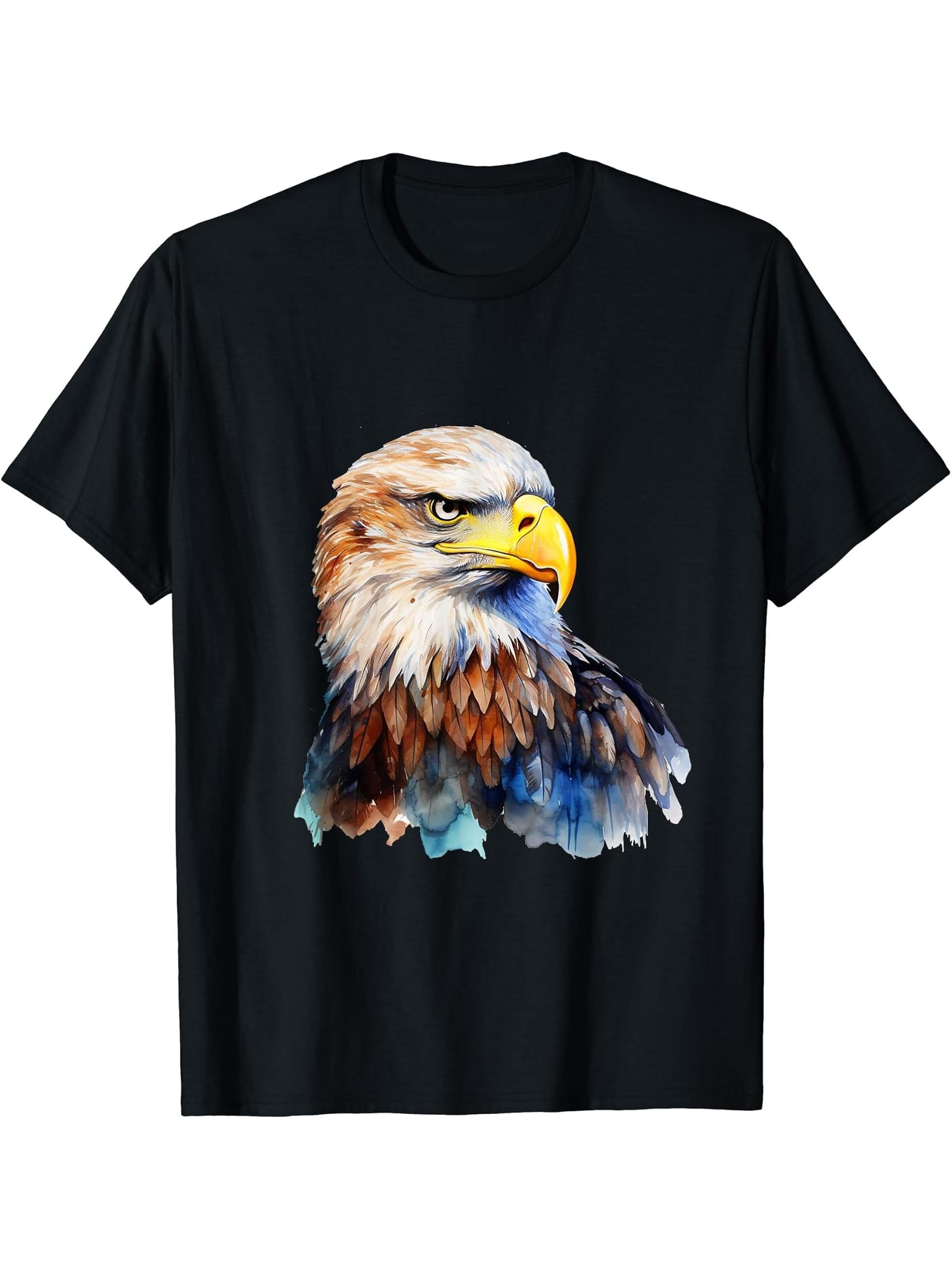 Bald Eagle | American Nature Animal T-Shirt 180G 100% Cotton Printed Round Neck Short-Sleeve T-Shirt, Gifts for Men Dad Husband Grandpa, S-XXXL, Black