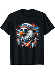 Patriotic Bald Eagle USA Flag 4th Of July Men Women Eagle T-Shirt 180G 100% Cotton Printed Round Neck Short-Sleeve T-Shirt, Gifts for Men Dad Husband Grandpa, S-XXXL, Black