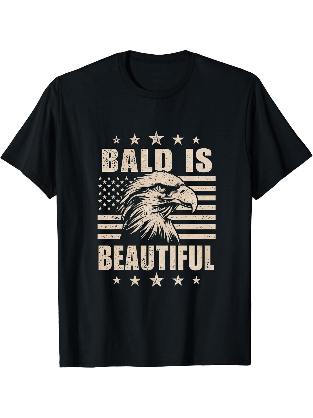 Bald Eagle Bald Is Beautiful T-Shirt 180G 100% Cotton Printed Round Neck Short-Sleeve T-Shirt, Gifts for Men Dad Husband Grandpa, S-XXXL, Black