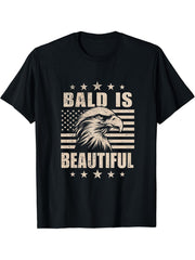 Bald Eagle Bald Is Beautiful T-Shirt 180G 100% Cotton Printed Round Neck Short-Sleeve T-Shirt, Gifts for Men Dad Husband Grandpa, S-XXXL, Black