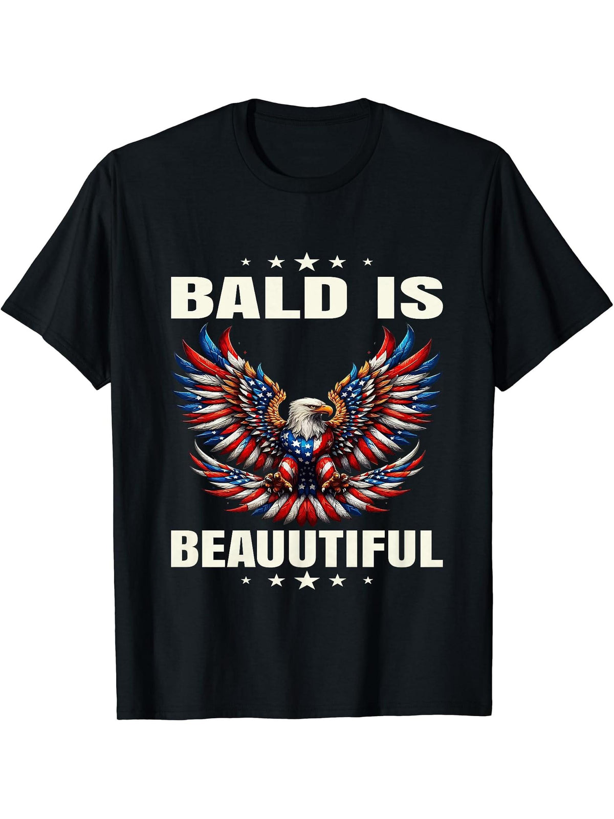 Bald Is Beautiful 4th of July Independence Day Bald Eagle T-Shirt 180G 100% Cotton Printed Round Neck Short-Sleeve T-Shirt, Gifts for Men Dad Husband Grandpa, S-XXXL, Black