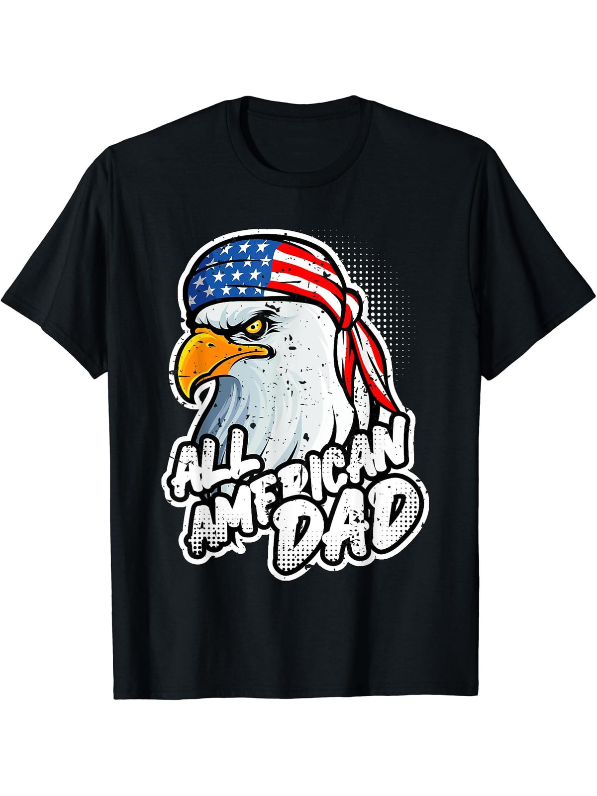 Mens American Bald Eagle Mullet 4th of July All American Dad T-Shirt 180G 100% Cotton Printed Round Neck Short-Sleeve T-Shirt, Gifts for Men Dad Husband Grandpa, S-XXXL, Black