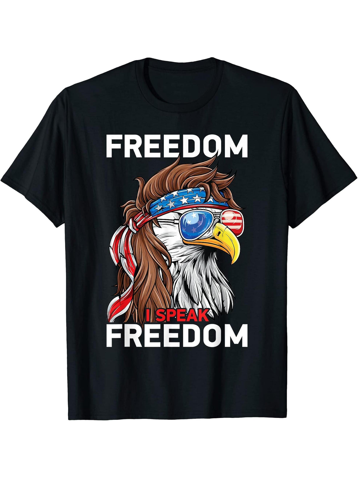 Patriotic Bald Eagle Freedom USA American Flag 4th of July T-Shirt 180G 100% Cotton Printed Round Neck Short-Sleeve T-Shirt, Gifts for Men Dad Husband Grandpa, S-XXXL, Black