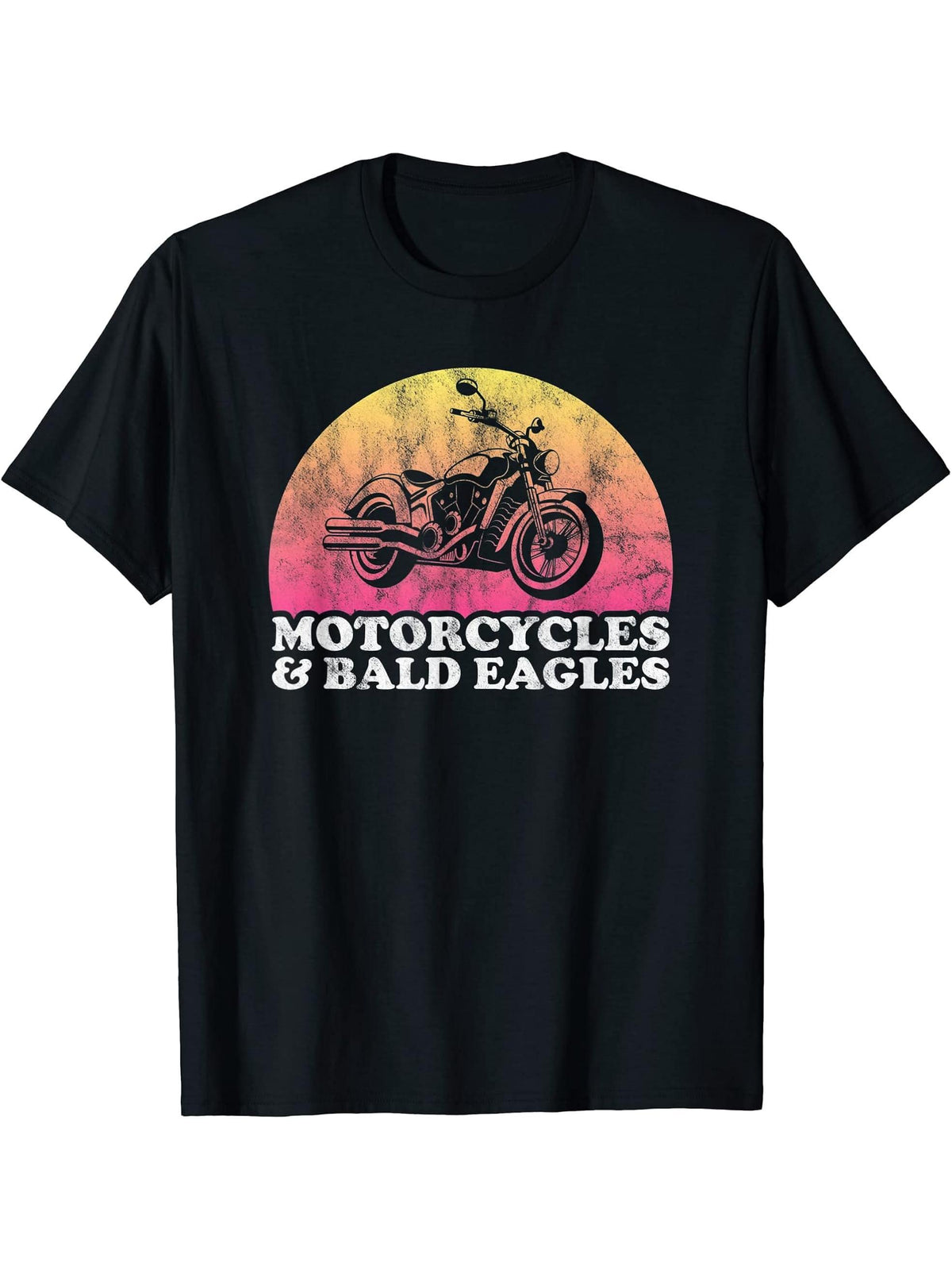 Motorcycle and Bald Eagle Motorcycles and Bald Eagles T-Shirt 180G 100% Cotton Printed Round Neck Short-Sleeve T-Shirt, Gifts for Men Dad Husband Grandpa, S-XXXL, Black