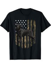 Camo American Flag Black Labrador Retriever 4th Of July USA T-Shirt 180G 100% Cotton Printed Round Neck Short-Sleeve T-Shirt, Gifts for Men Dad Husband Grandpa, S-XXXL, Black