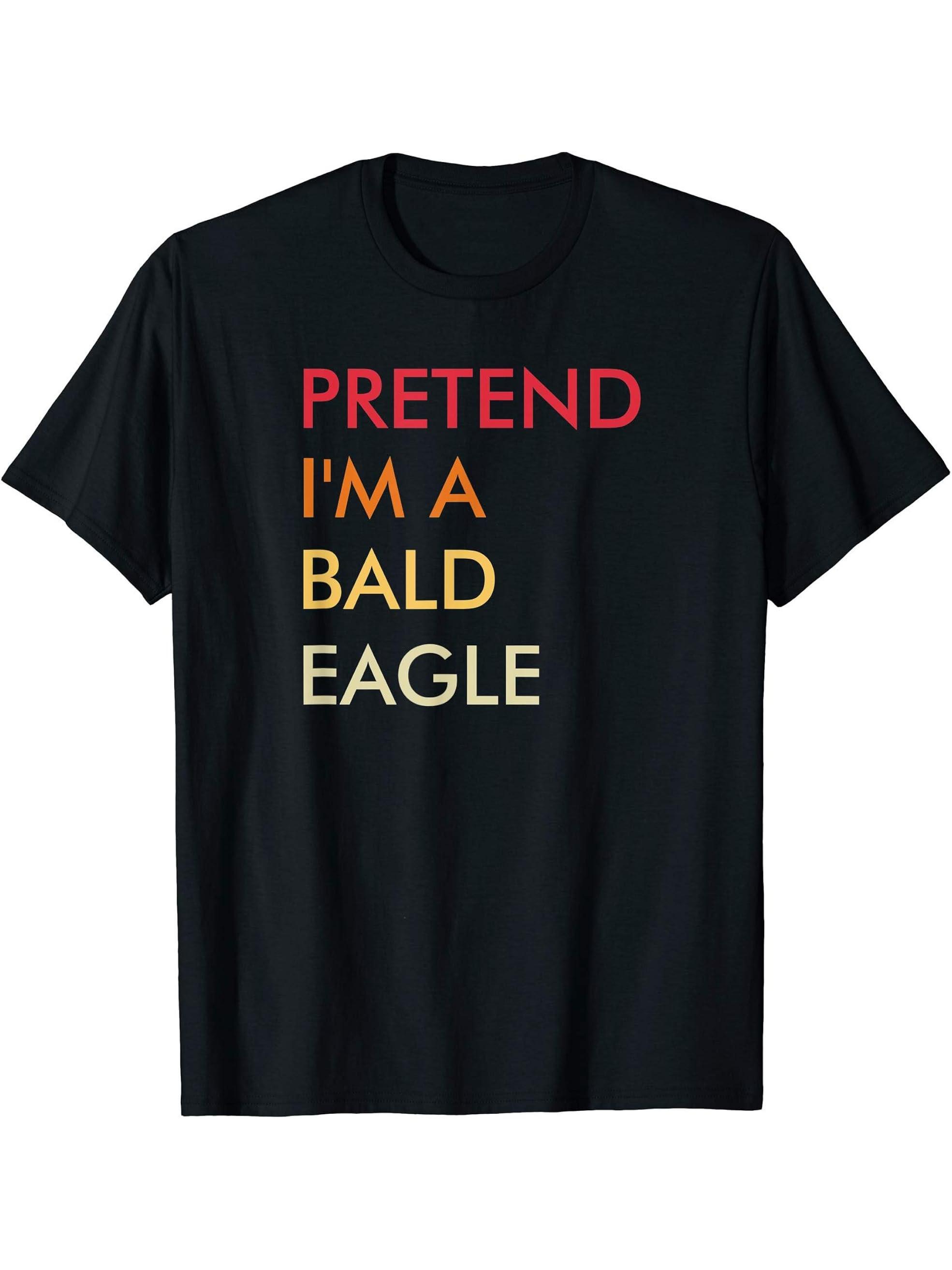 Pretend I'm A Bald Eagle Lazy Halloween Party Costume T-Shirt 180G 100% Cotton Printed Round Neck Short-Sleeve T-Shirt, Gifts for Men Dad Husband Grandpa, S-XXXL, Black