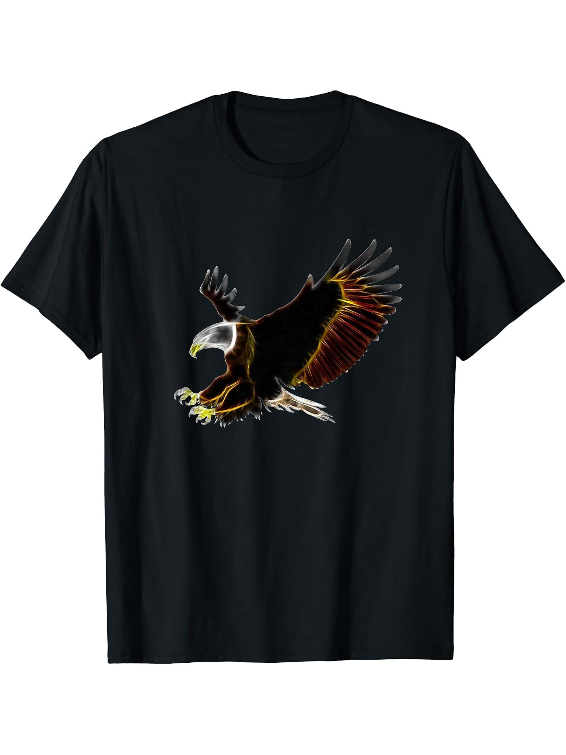 American Bald Eagle Bird USA Pride Patriotic America T-Shirt 180G 100% Cotton Printed Round Neck Short-Sleeve T-Shirt, Gifts for Men Dad Husband Grandpa, S-XXXL, Black