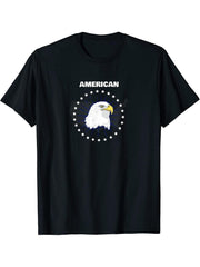 American Bald Eagle & Stars USA T-Shirt 180G 100% Cotton Printed Round Neck Short-Sleeve T-Shirt, Gifts for Men Dad Husband Grandpa, S-XXXL, Black