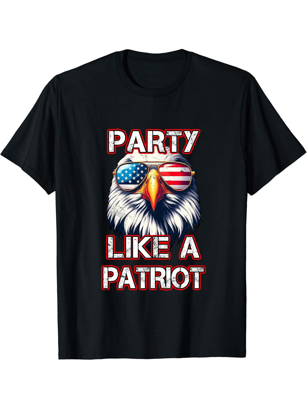 American Bald Eagle Party Like a Patriot Epic T-Shirt 180G 100% Cotton Printed Round Neck Short-Sleeve T-Shirt, Gifts for Men Dad Husband Grandpa, S-XXXL, Black