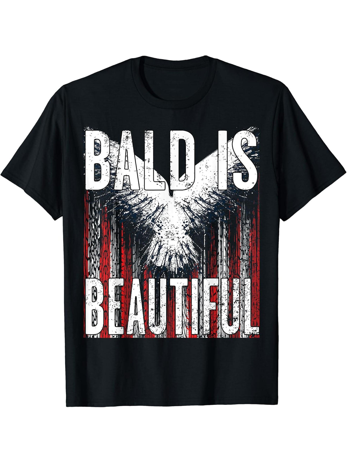 Bald Is Beautiful 4th of July Independence Day Bald Eagle T-Shirt 180G 100% Cotton Printed Round Neck Short-Sleeve T-Shirt, Gifts for Men Dad Husband Grandpa, S-XXXL, Black
