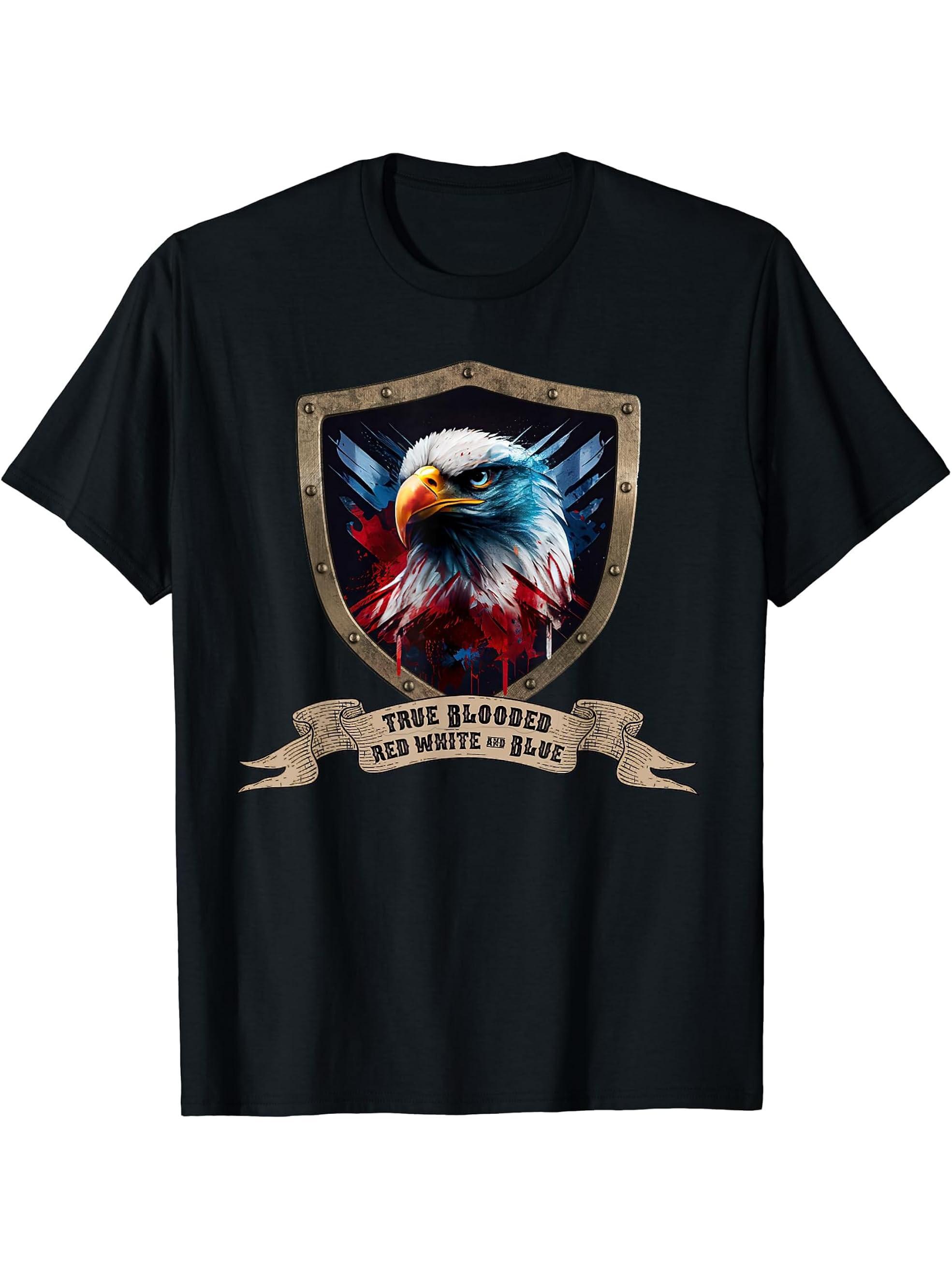 Patriotic Bald Eagle T-Shirt 180G 100% Cotton Printed Round Neck Short-Sleeve T-Shirt, Gifts for Men Dad Husband Grandpa, S-XXXL, Black