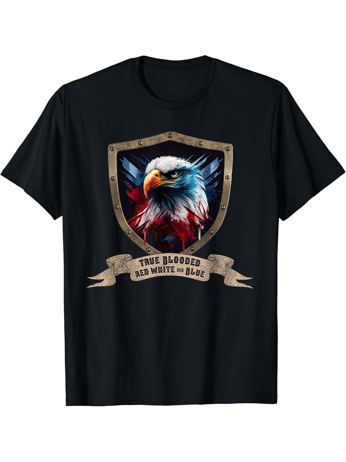 Patriotic Bald Eagle T-Shirt 180G 100% Cotton Printed Round Neck Short-Sleeve T-Shirt, Gifts for Men Dad Husband Grandpa, S-XXXL, Black