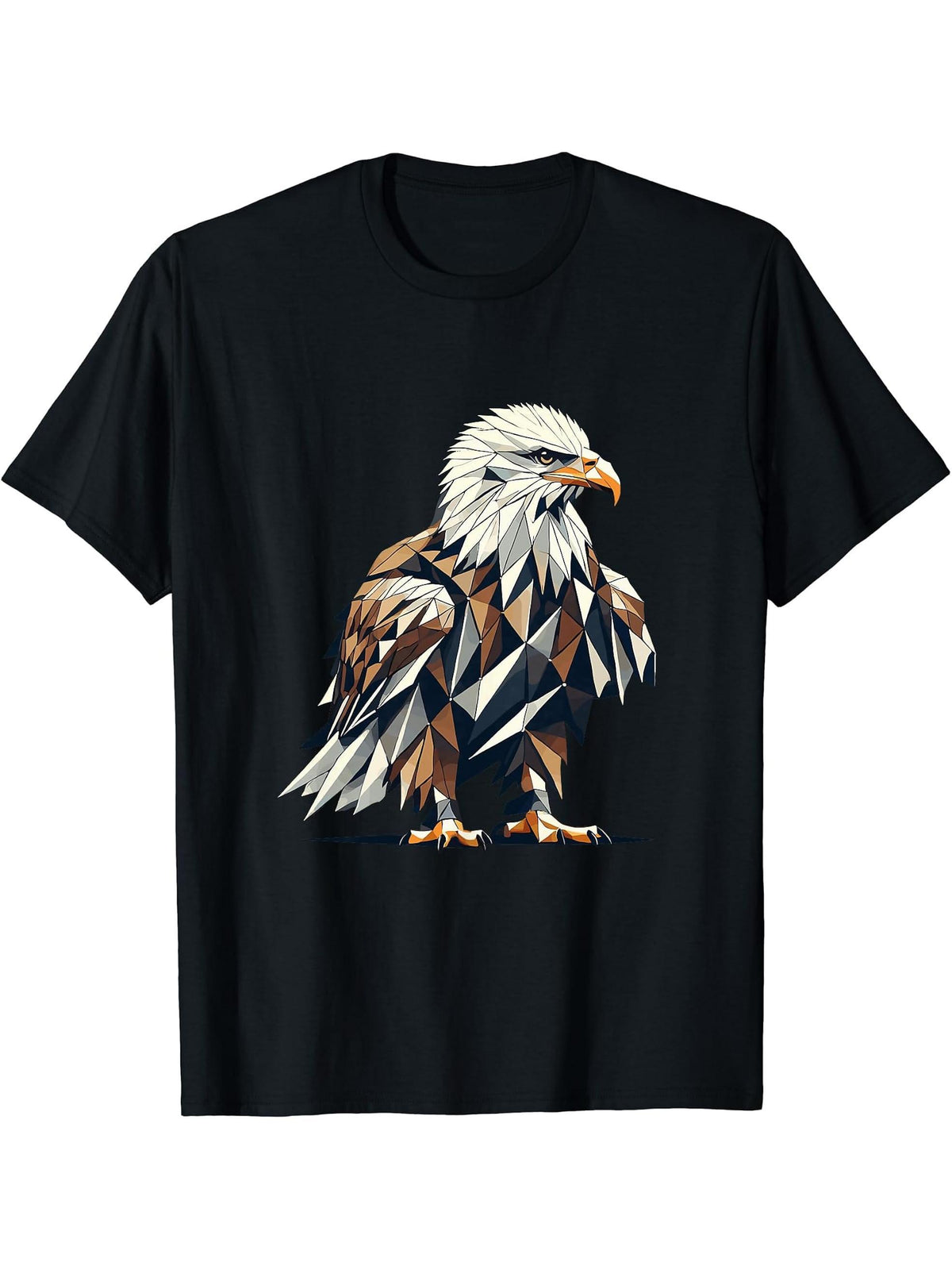 Geometric Art Bald Eagle Bald Eagles T-Shirt 180G 100% Cotton Printed Round Neck Short-Sleeve T-Shirt, Gifts for Men Dad Husband Grandpa, S-XXXL, Black