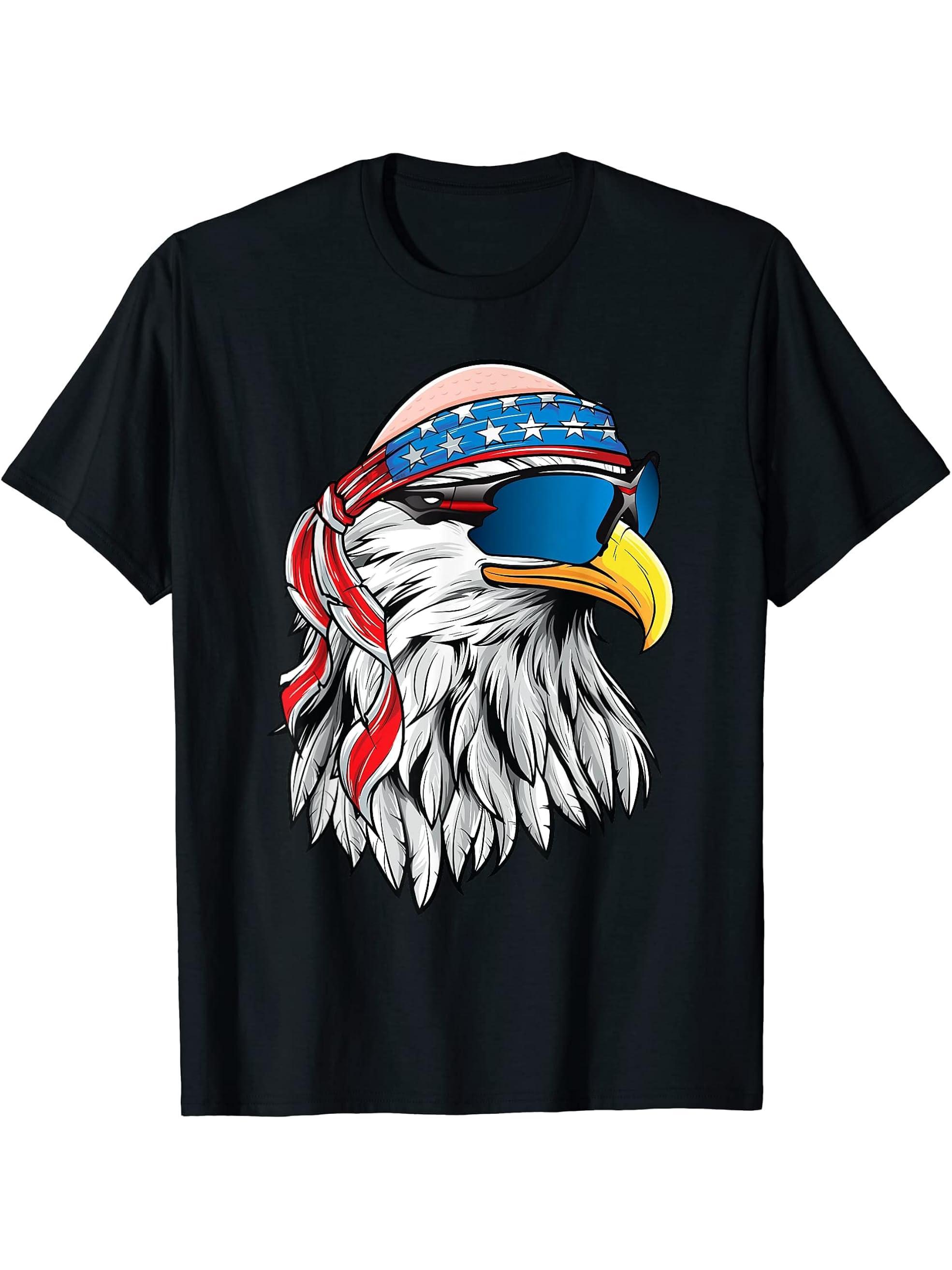 Patriotic USA Bald Eagle Funny 4th of July T-Shirt 180G 100% Cotton Printed Round Neck Short-Sleeve T-Shirt, Gifts for Men Dad Husband Grandpa, S-XXXL, Black