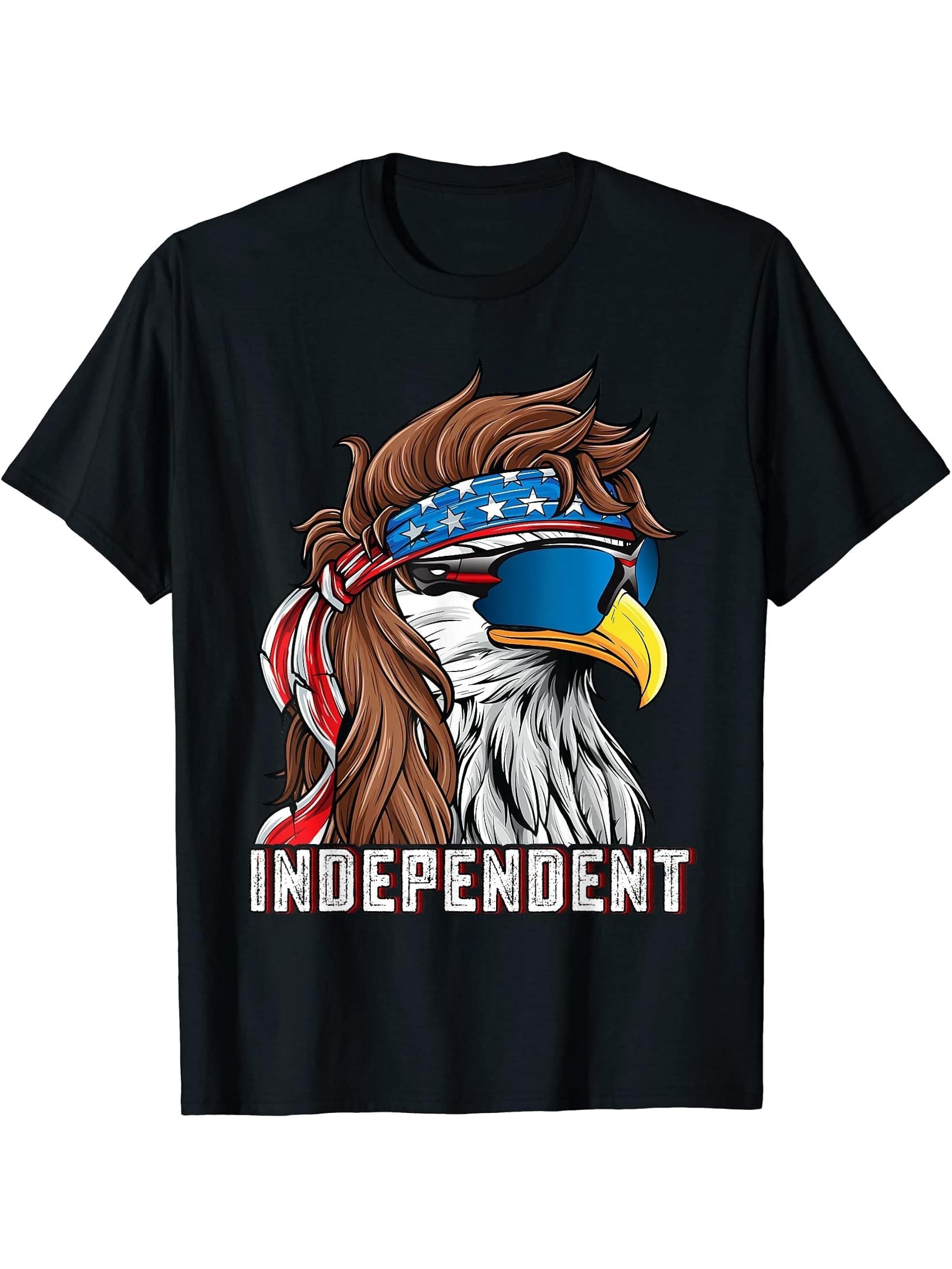 Bald Eagle Shirt Men Independent 4th of July Patriotic T-Shirt 180G 100% Cotton Printed Round Neck Short-Sleeve T-Shirt, Gifts for Men Dad Husband Grandpa, S-XXXL, Black