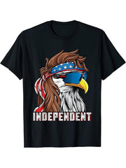 Bald Eagle Shirt Men Independent 4th of July Patriotic T-Shirt 180G 100% Cotton Printed Round Neck Short-Sleeve T-Shirt, Gifts for Men Dad Husband Grandpa, S-XXXL, Black