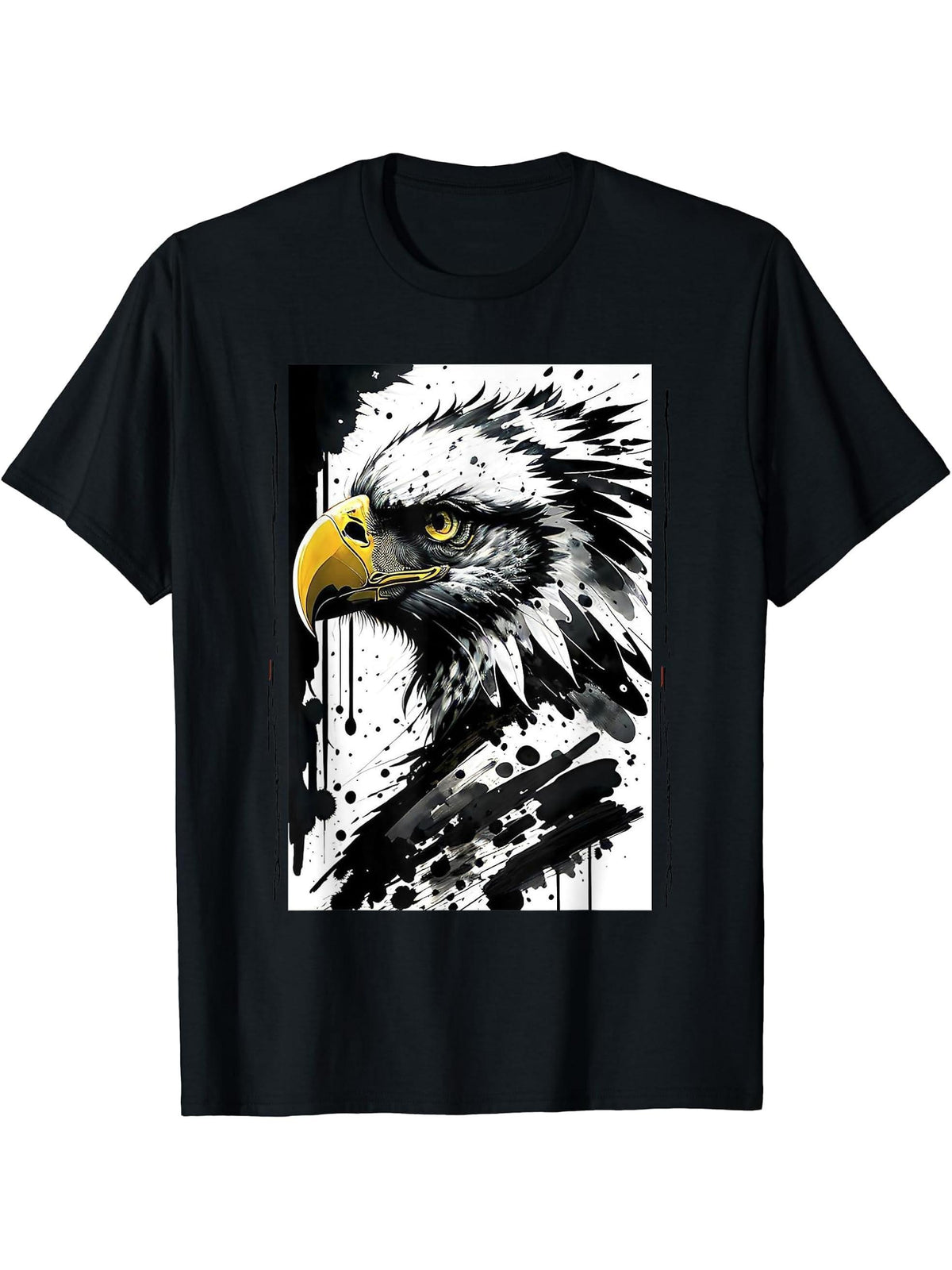 Cute Bald Eagle Head Black Art For Lovers Eagles Birds T-Shirt 180G 100% Cotton Printed Round Neck Short-Sleeve T-Shirt, Gifts for Men Dad Husband Grandpa, S-XXXL, Black