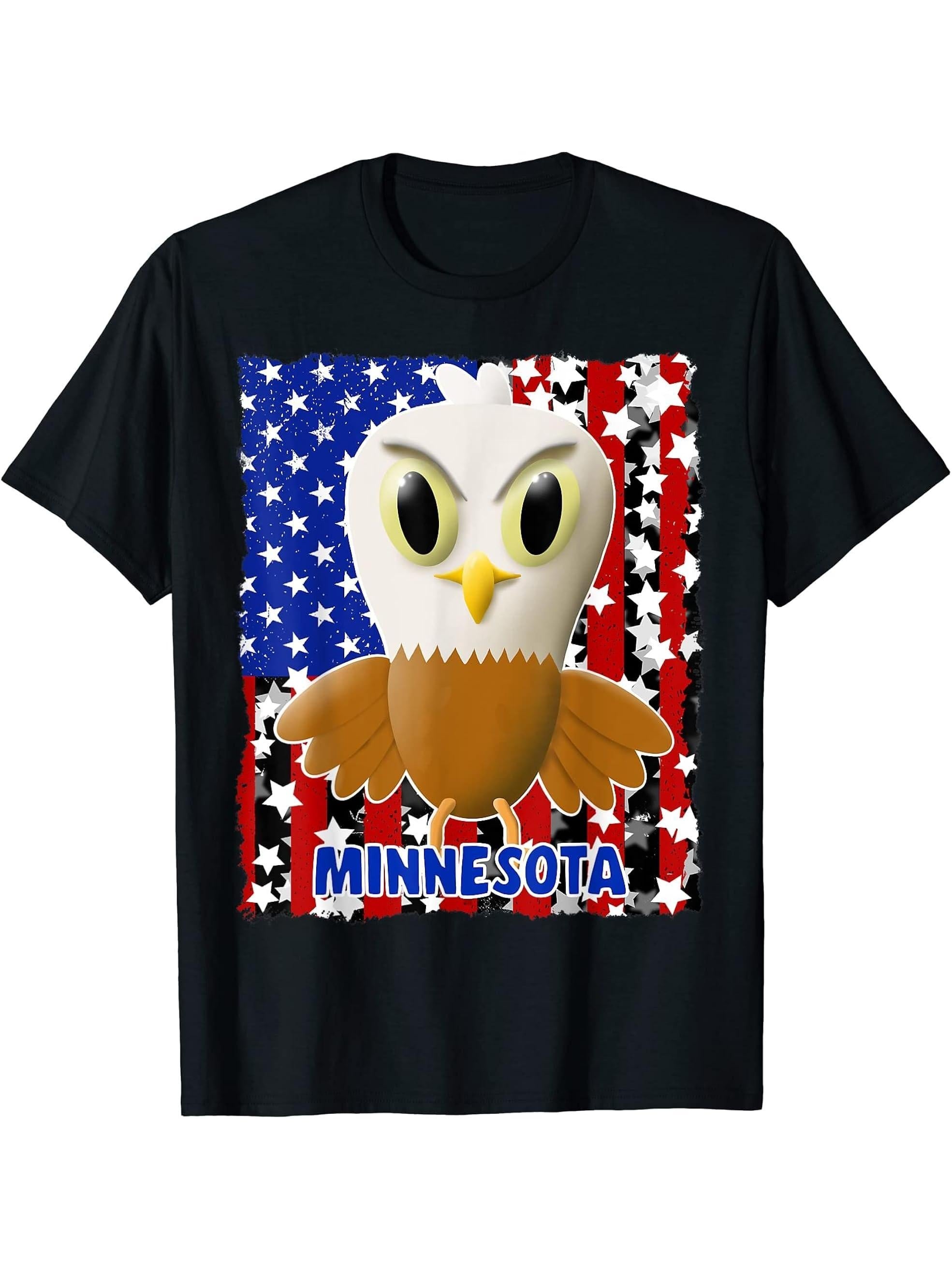Boy Girl Minnesota Bald Eagle Tshirt American Flag Boys Girls T-Shirt 180G 100% Cotton Printed Round Neck Short-Sleeve T-Shirt, Gifts for Men Dad Husband Grandpa, S-XXXL, Black