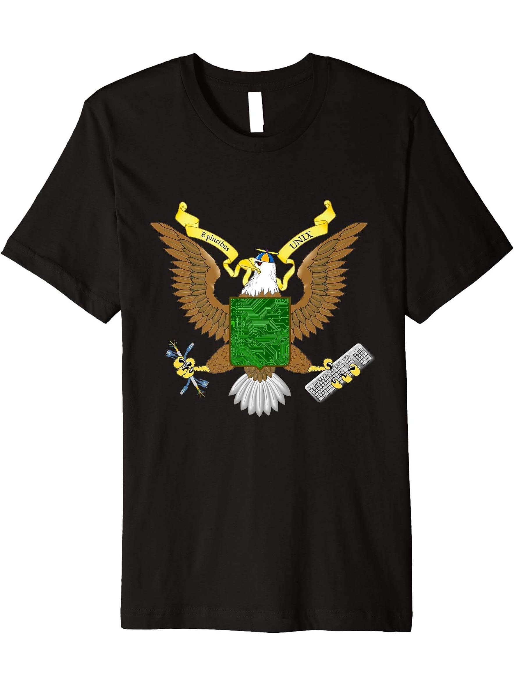 Bald Eagle Unix Premium T-Shirt 180G 100% Cotton Printed Round Neck Short-Sleeve T-Shirt, Gifts for Men Dad Husband Grandpa, S-XXXL, Black