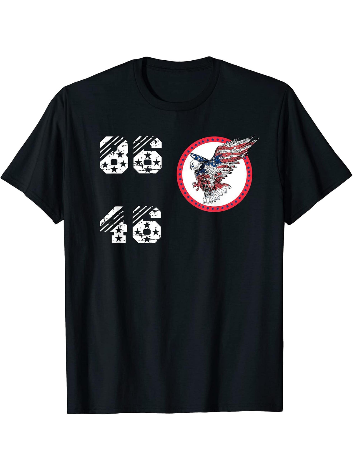 8646 Anti-Biden American Bald Eagle USA Flag Distressed T-Shirt 180G 100% Cotton Printed Round Neck Short-Sleeve T-Shirt, Gifts for Men Dad Husband Grandpa, S-XXXL, Black