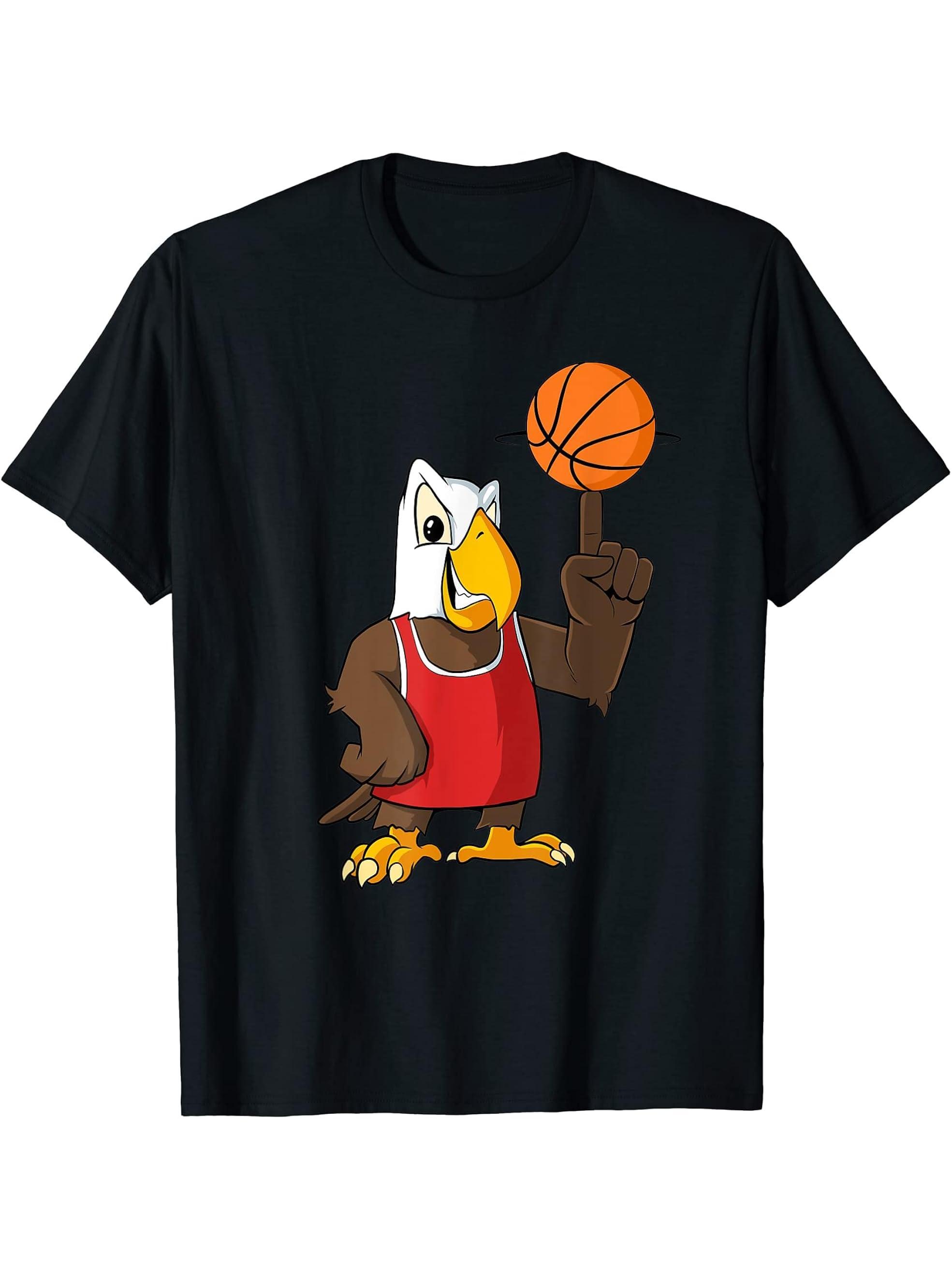Bald Eagle Basketball T-Shirt 180G 100% Cotton Printed Round Neck Short-Sleeve T-Shirt, Gifts for Men Dad Husband Grandpa, S-XXXL, Black