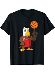 Bald Eagle Basketball T-Shirt 180G 100% Cotton Printed Round Neck Short-Sleeve T-Shirt, Gifts for Men Dad Husband Grandpa, S-XXXL, Black